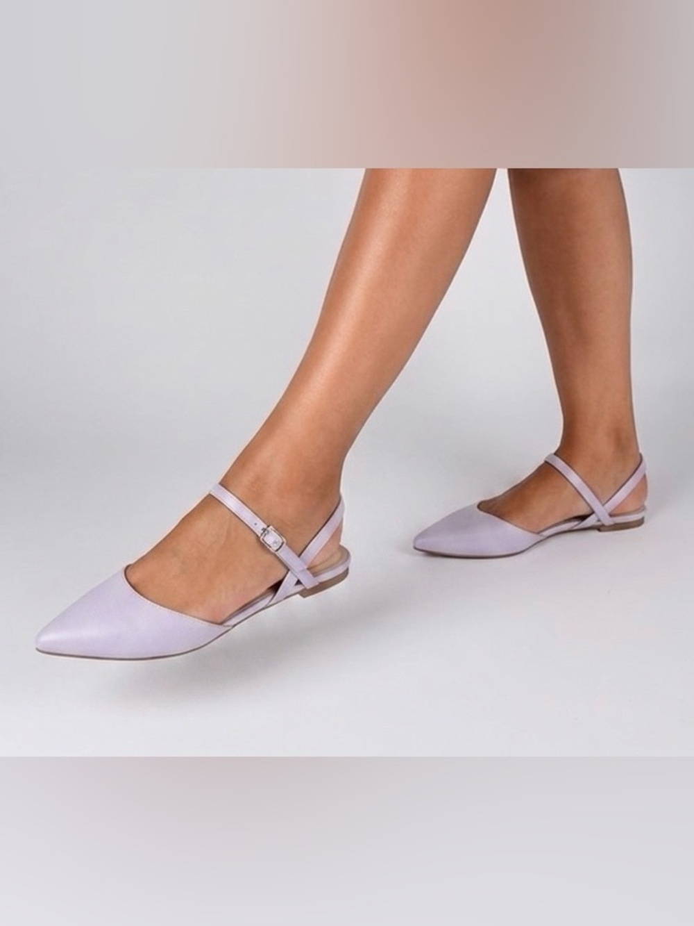 Journee Collection Martine Pointed Toe Ankle Strap Flats Light Lavender | Size 8